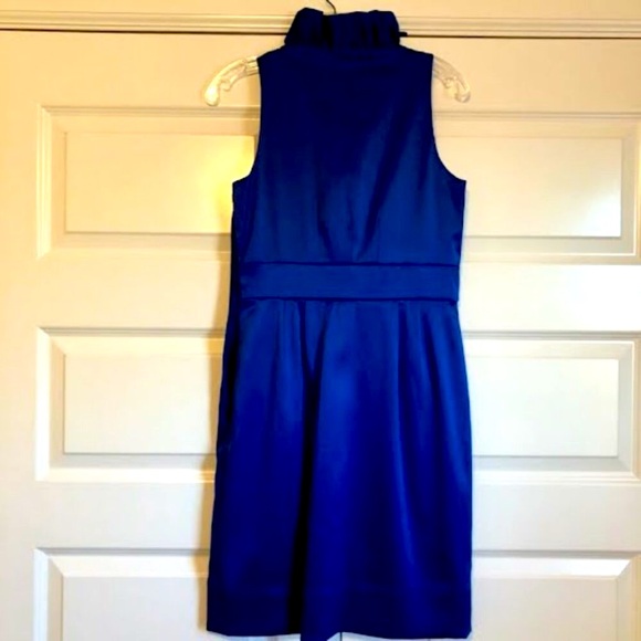 New JUST TAYLOR Royal Blue Satin Formal Dress Sleeveless Ruffle Pleat Collar 6 - Picture 6 of 8